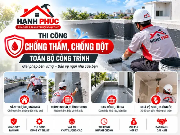 Dịch Vụ Thi Công Chống Thấm, Chống Dột Toàn Bộ Công Trình – Hạnh Phúc