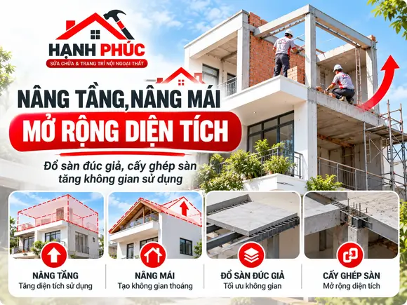 Dịch Vụ Nâng Tầng, Nâng Mái, Đổ Sàn Đúc Giả, Cấy Ghép Sàn Mở Rộng Diện Tích – Hạnh Phúc