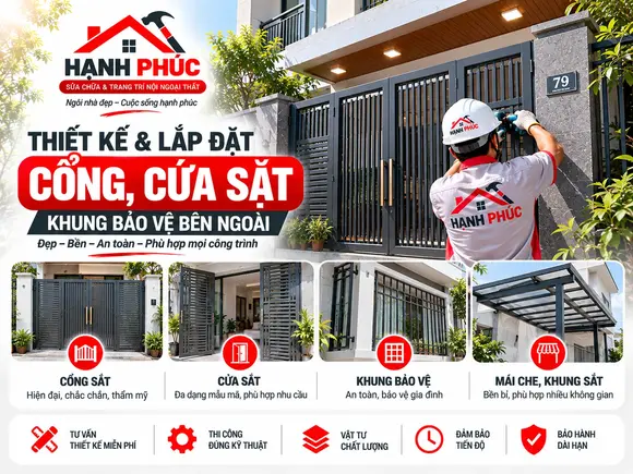 Thiết Kế Và Lắp Đặt Cổng, Cửa Sắt, Khung Bảo Vệ Bên Ngoài – Hạnh Phúc